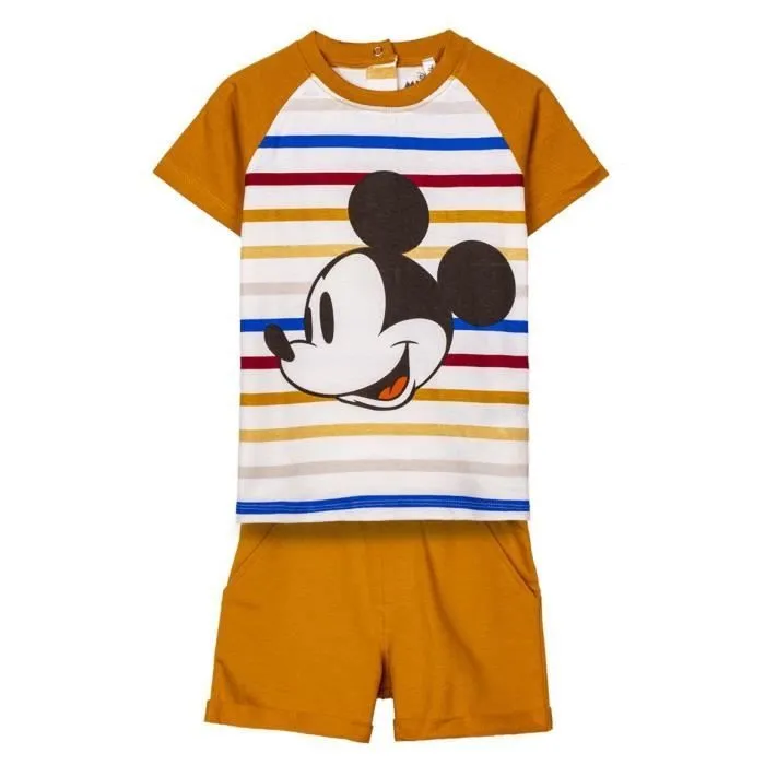 Ensemble t-shirt et short bébé garçon Cerda French Terry Mickey - mustard - 4 ans-0