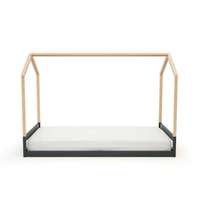 AT4 -  Lit cabane bébé évolutif CONFORT en bois  Gris Graphite et Hêtre Verni - Taille unique-2