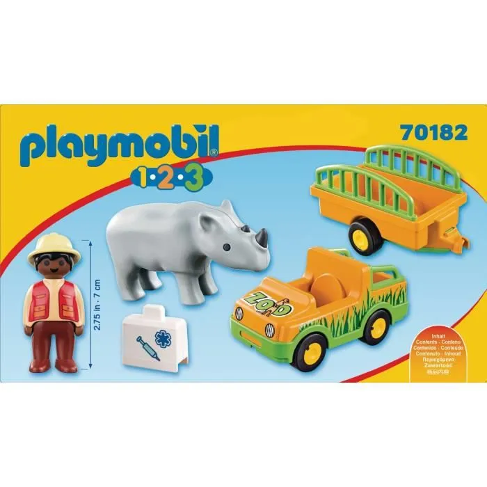 PLAYMOBIL - 70182 - PLAYMOBIL 1.2.3 - Vétérinaire avec véhicule et rhinocéros-1
