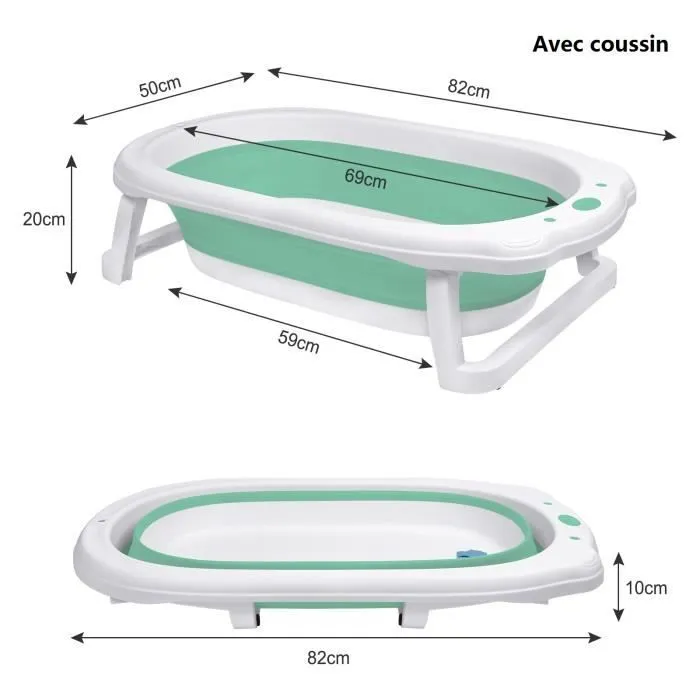 HENGMEI Baignoire pliable portable pour bébé avec coussin d'assise Siège de bain Vert-0