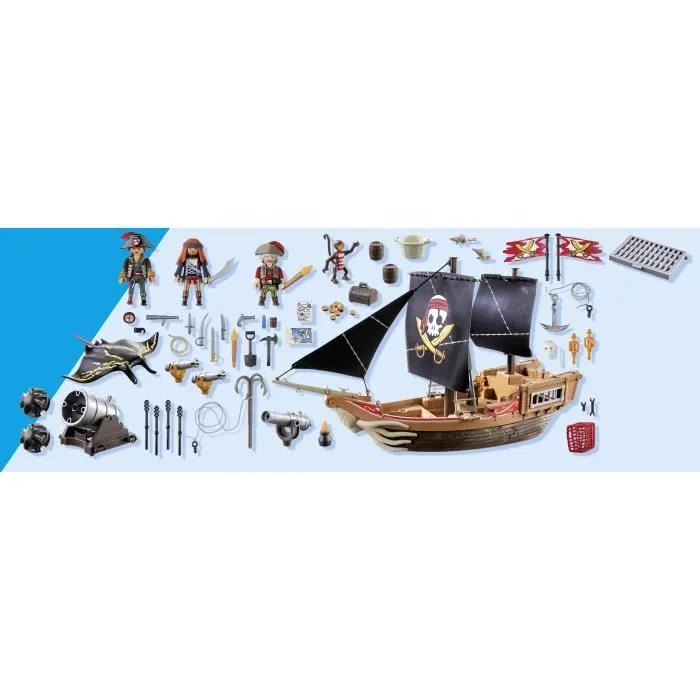 PLAYMOBIL 71530 Bateau pirates, 137 pièces dont 3 personnages et 4 animaux, Les Pirates, Jeu de rôle créatif, Dès 4 ans-6