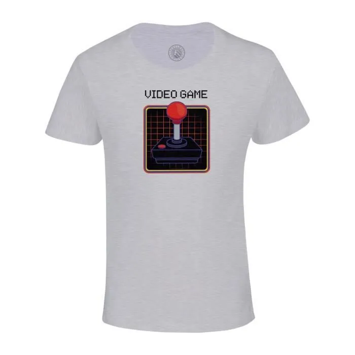 T-shirt Enfant Gris Joystick Synthwave Jeux Video Retro Gaming Classique Arcade-0