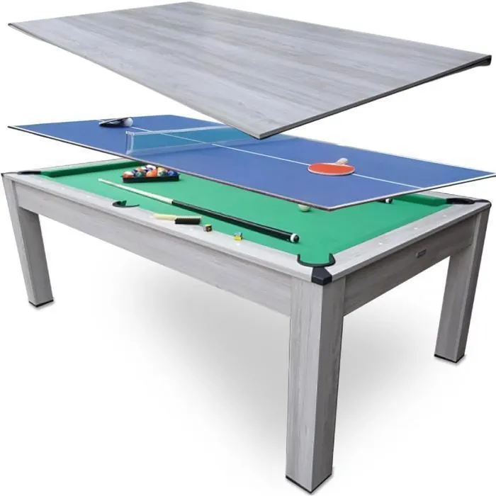 DEVESSPORT - Billard 3 en 1 - Blanc - 7ft  Table de billard et de ping-pong convertible 3 en 1 | salle à manger + accessoires-0
