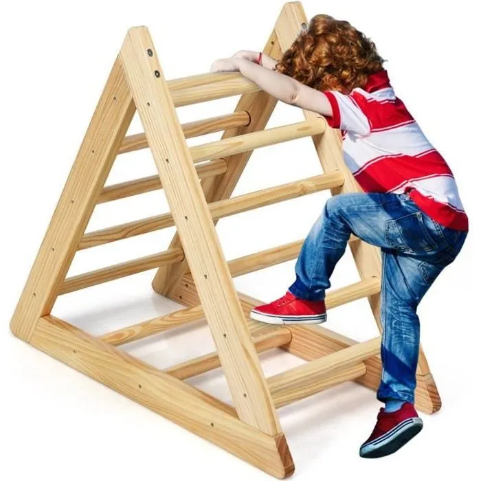 COSTWAY Échelle d’Escalade,Triangle d'Escalade pour Tout-Petits en Bois de Pin, Surface bien Lisse, Pour Bébé plus de 3 Ans-0