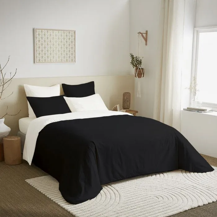Pack complet 6 pièces Noir/Blanc réversible housse de couette pour lit 140 x 190 cm-0