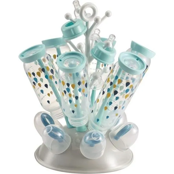 BÉABA, Egoutte-biberons Arbre, Grande capacité 6 biberons et accessoires, Bac de récupération d'eau amovible, Design astucieux, Bleu-0