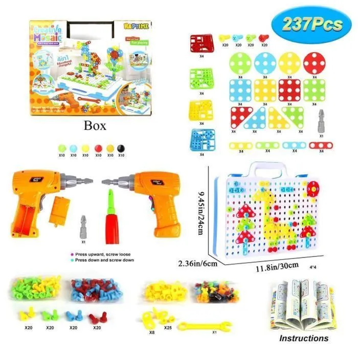 Jeu de construction - PIMPIMSKY - Mosaique Enfant 3D - 276 pièces - Perceuse électrique - Éducatif-2