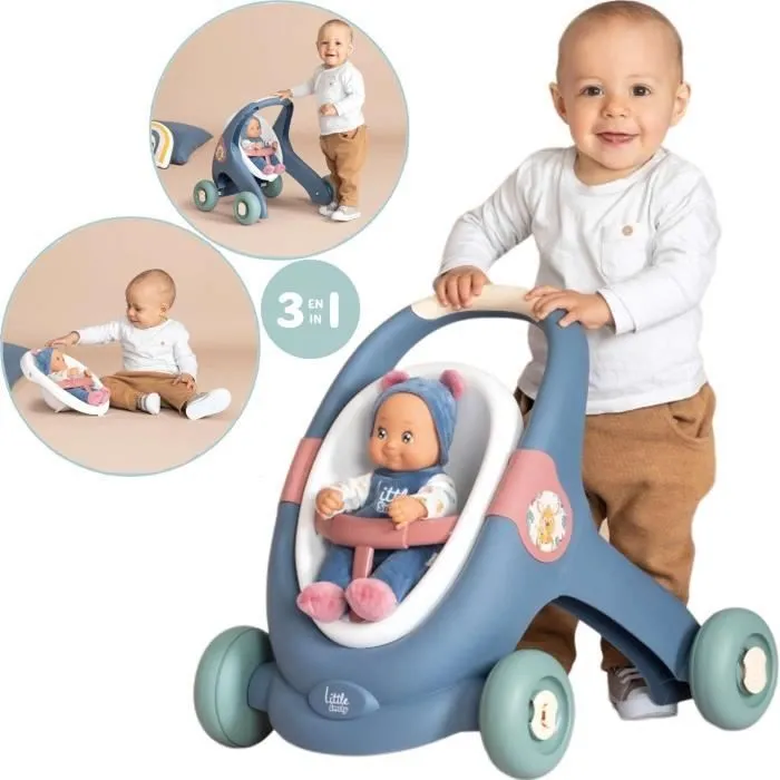 Bebeboutik Little Smoby Baby doll walker set 3in1 pusher carrier stroller