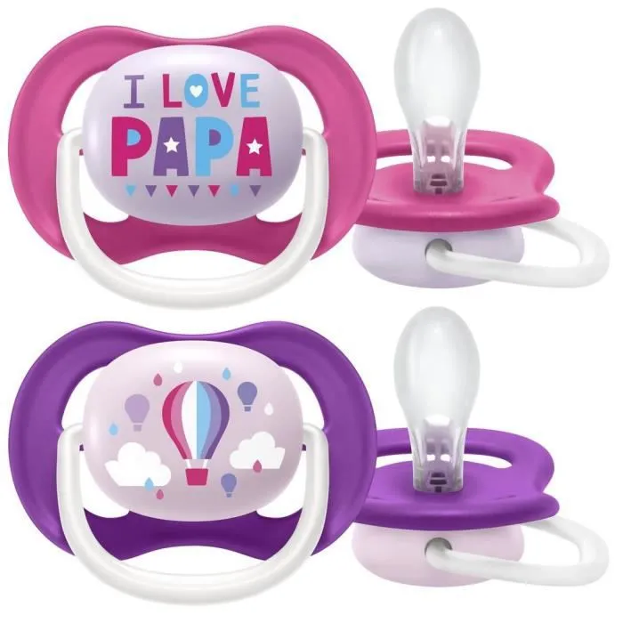PHILIPS AVENT Lot de 2 sucettes Ultra aYnrYnes tendance 618 mois I Love Papa MontgolfiYore-3