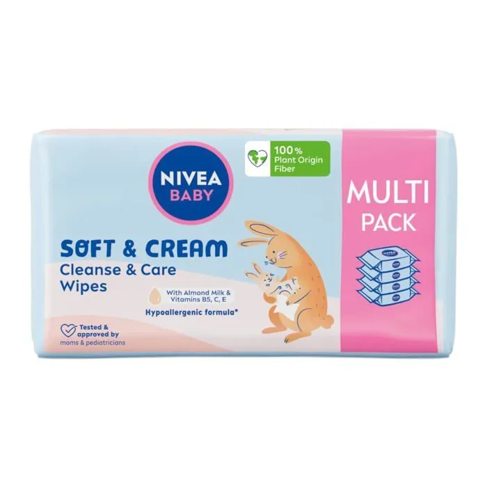 Lingettes bebe Nivea baby Lingettes biodégradables Soft - Cream Emballage économique, 4 x 57 pcs-0