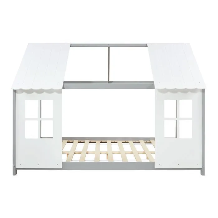 Lit cabane Tostedt pour enfant 120 x 200 cm avec matelas sommier à lattes bois de pin vert menthe blanc [en.casa]-4