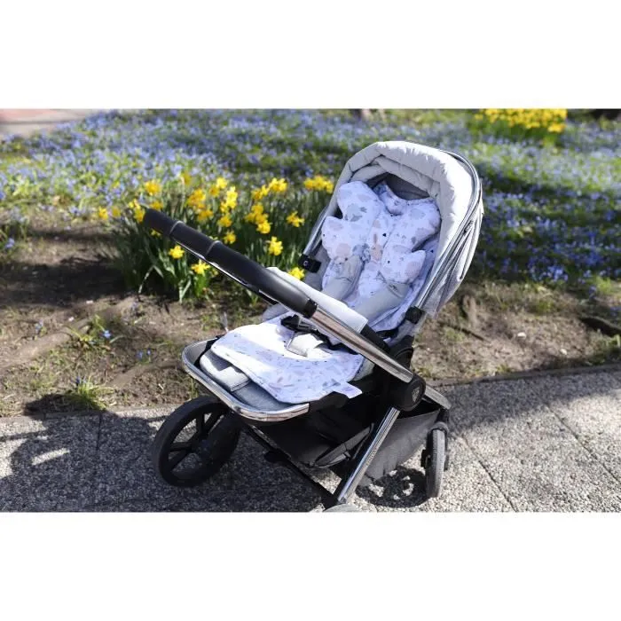 Coussin de siège coussin de poussette 75 x 35 cm - enfant ensemble universel respirant avec protection de ceinture Velours Gris-3