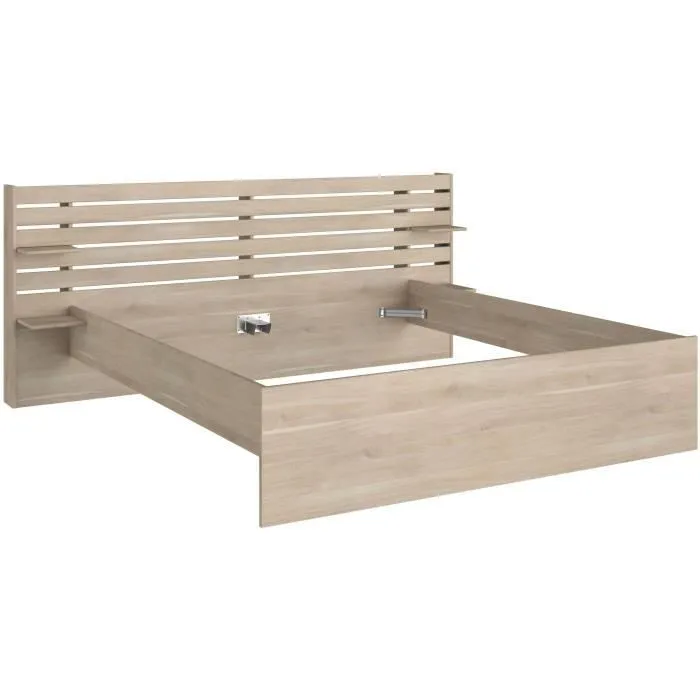 Lit adulte ESCALE 180x200 cm - Décor chêne du Japon - 2 tiroirs + Tête de lit - L235.4 x H98,2 x P216,8 cm - Fabriqué en France-7