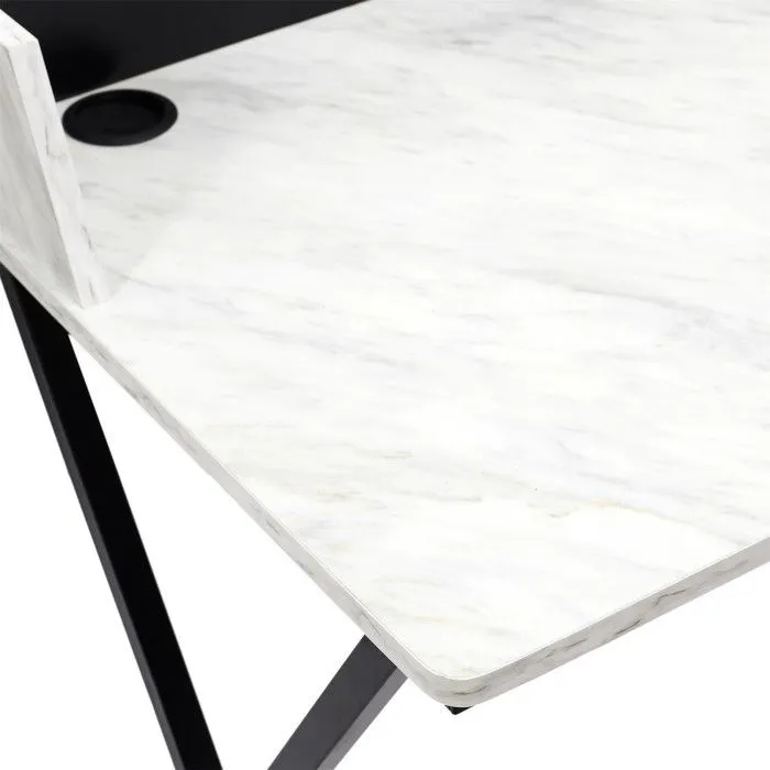 Bureau Design Effet Marbre "Brice" 90cm Gris-5