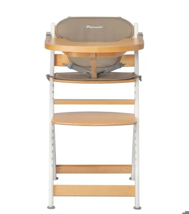 BEBECONFORT Timba + coussin, Chaise haute bébé, Chaise bois, De 6 mois à 10 ans (30kg), Light Wood Beige-1