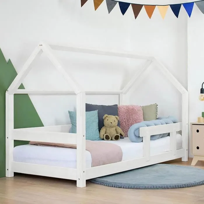 Lit cabane enfant - Benlemi - TERY - Bois - Blanc - 120 x 190 cm - A lattes-0