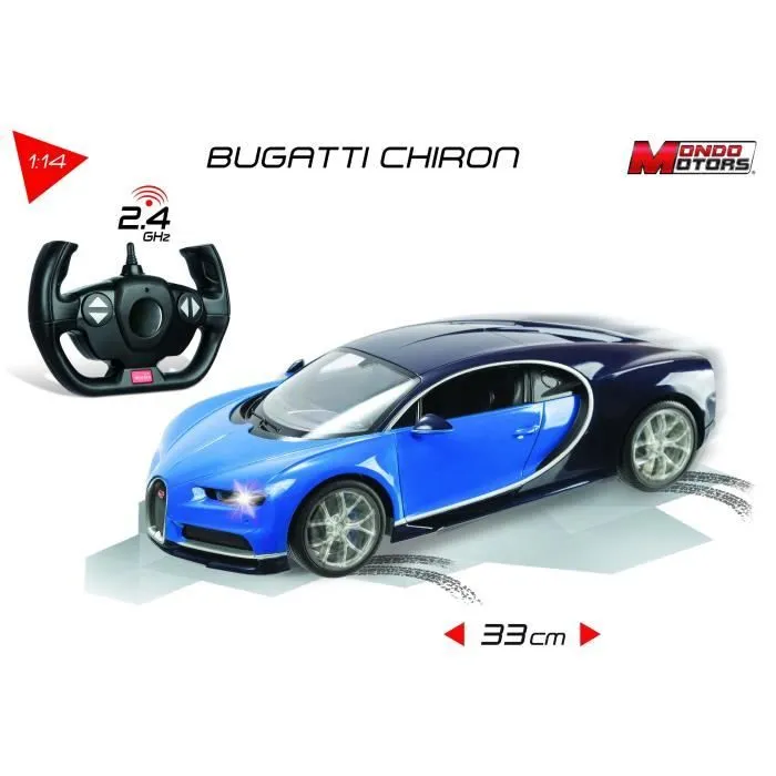 Véhicule radiocommandé Bugatti Chiron 1:14ème avec effets lumineux - Modèle aléatoire bleue ou noire-1