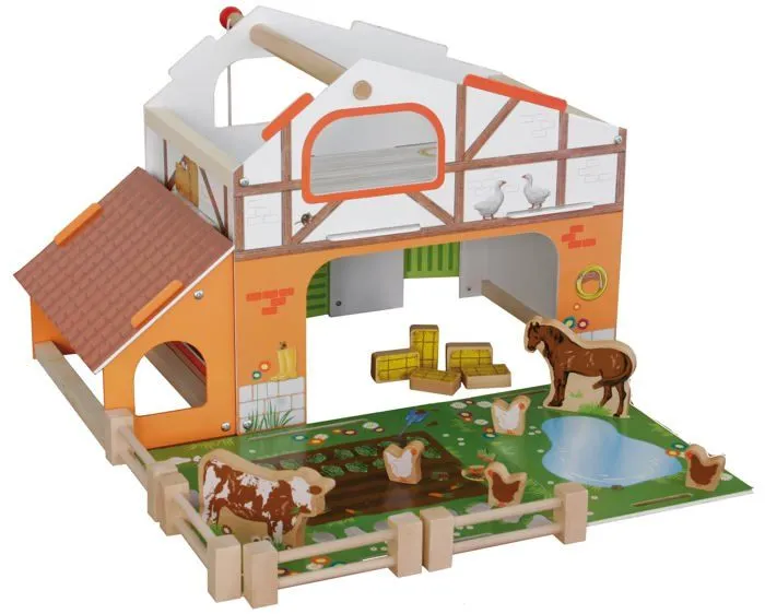 Coffret Farm ROBA - Grange Étable Clôture et 6 Animaux de Ferme en Bois - Jeu de Société pour Enfant dès 3 Ans-1