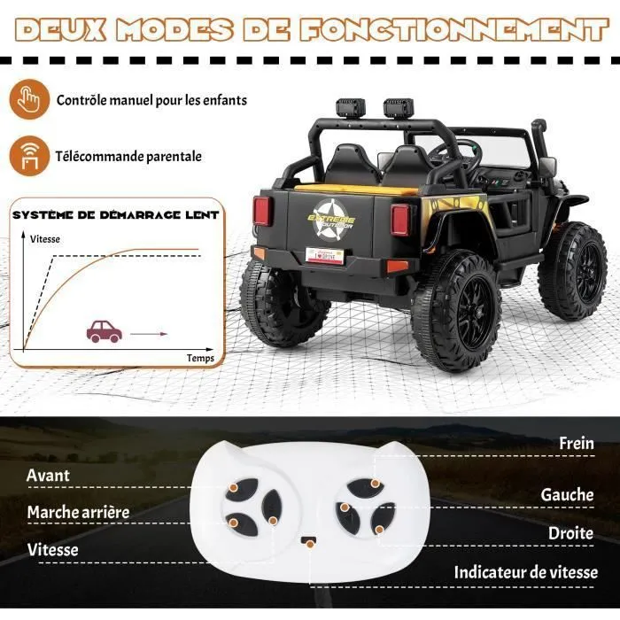 COSTWAY Voiture Electrique 12V/10Ah pour Enfants, Télécommande 2,4G, Ressorts de Suspension, Musique,Klaxon,LED pour 3 Ans+ Noir.-1
