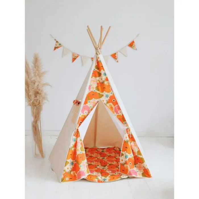 Ensemble tipi et tapis enfant Moi Mili "Pique-nique avec les fleurs" - pique-nique avec les fleurs - TU-2