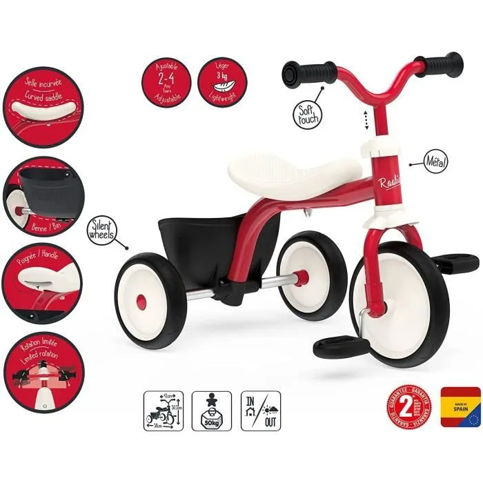 Tricycle - Smoby - Rookie - Cadre et guidon en métal - Confortable et robuste-1