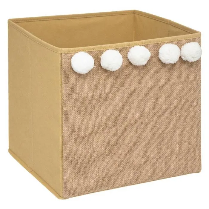 Panier de rangement en jute avec pompons - Atmosphera - Marron - 29 x 29 x 29 cm-0