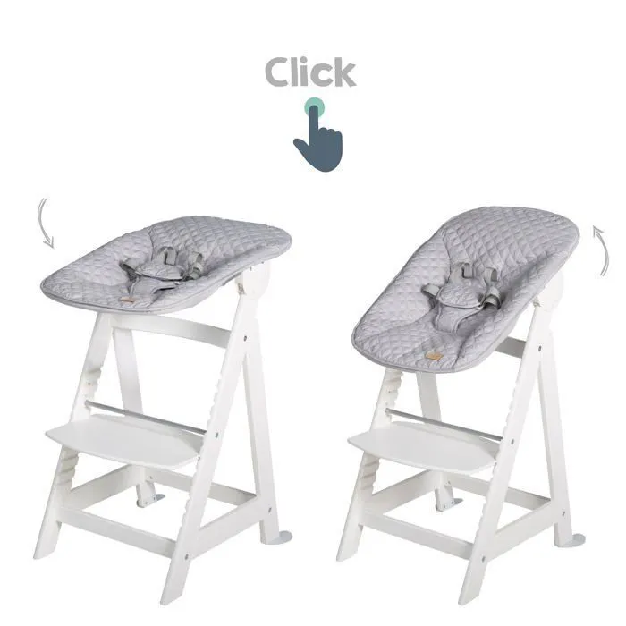 ROBA Chaise Haute Évolutive Born Up 2 en 1 + Transat Inclinable Gris - roba Style - Dès la Naissance - Bois Blanc-1
