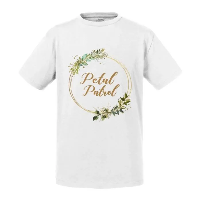 T-shirt Enfant Blanc Petal Patrol Mariage Noces Cercle Fleurs-0