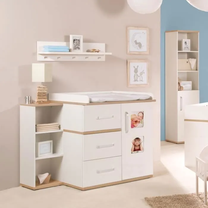Ensemble Chambre Bébé ROBA Duo Pia - Lit 70x140 + Commode à langer - Blanc/chêne San Remo-3