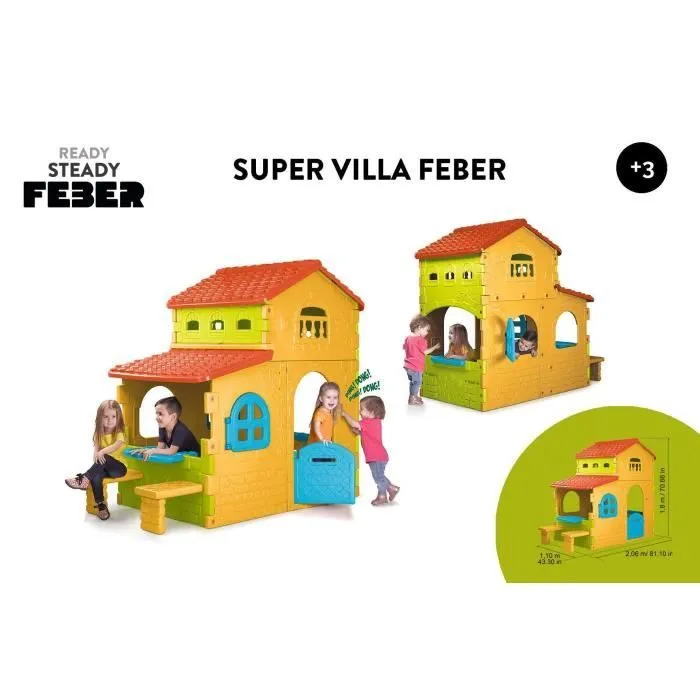 Maison Enfant FEBER - Grande Villa Colorée avec Table et Bancs-4