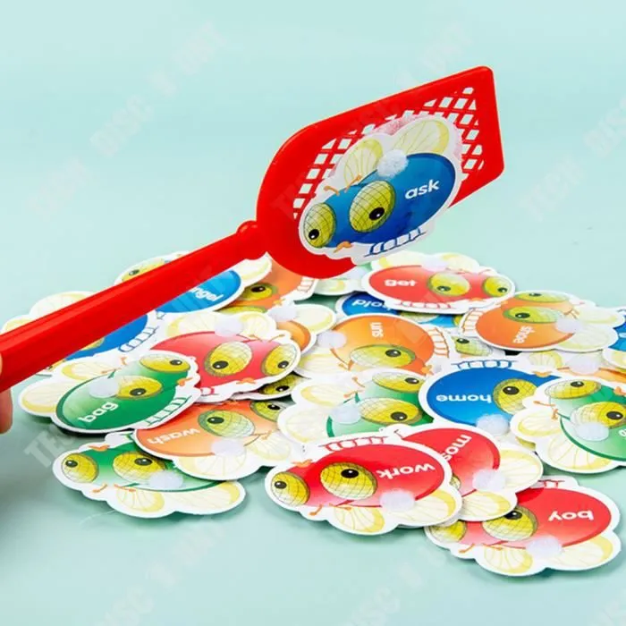 TD® Jouet de tapette à mouches en bois pour enfants Version anglaise Jeu société de tapette mouches pour entraînement à la concentra-3
