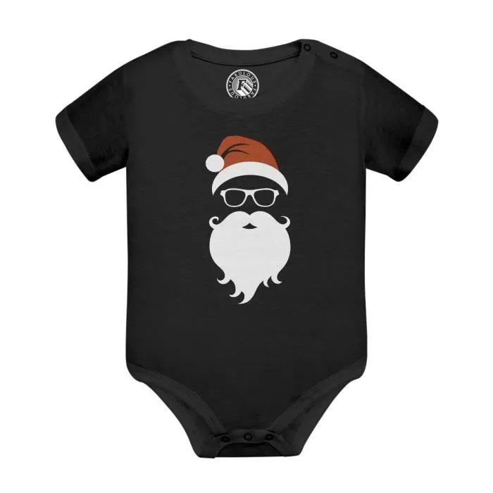 Body Bébé Manche Courte Noir Père Noel Hipster Noel Hiver Cadeau-0