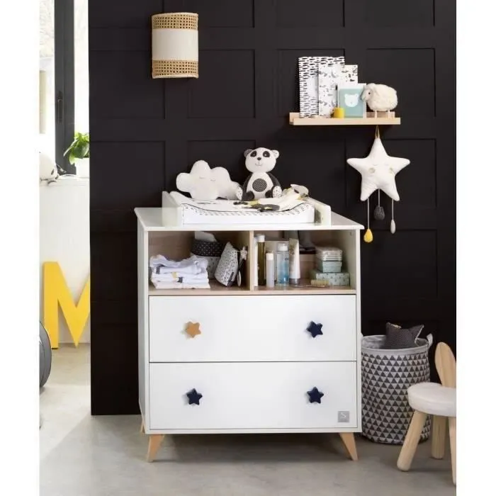 Chambre bébé duo OSLO - Lit 120x60 + Commode à langer 2 tiroirs étoiles - SAUTHON-4