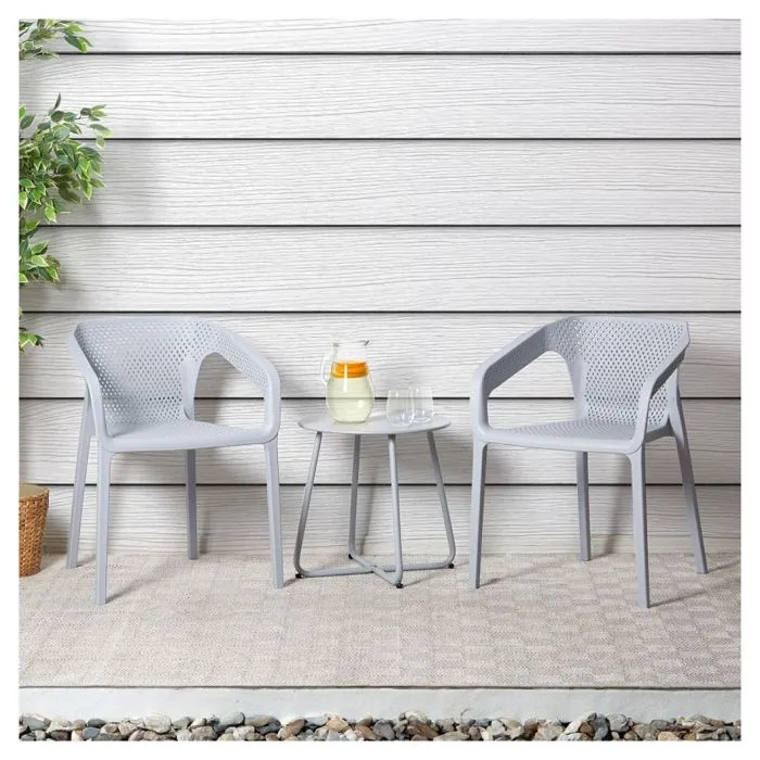 Ensemble salon de jardin - Essentiel - Gris - Table rectangulaire - 2 chaises - Bois-2
