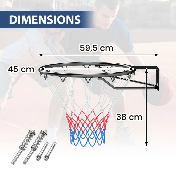 Cerceau Panier de Basket-ball Mural 45 cm COSTWAY-Filet Toutes Saisons-Double Ressort 12 Boucles pour Intérieur/Extérieur-Noir-2