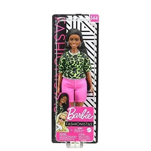 Barbie Fashionista Muñeca afroamericana curvy con camiseta de neón de leopardo, pantalones rosas y a-1
