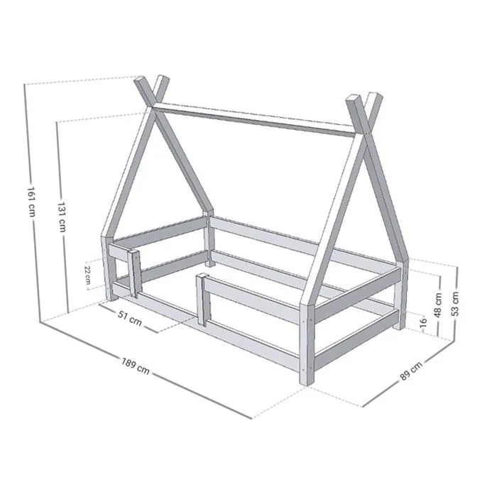 Lit Tipi enfant - Benlemi - 80 x 180 cm - Bois massif - Blanc - Barrière de sécurité incluse-2