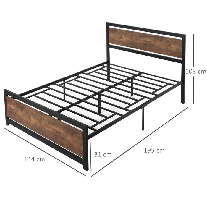 HOMCOM - Cadre du lit - Acier - 147x195x103cm - noir et brun rustique-3