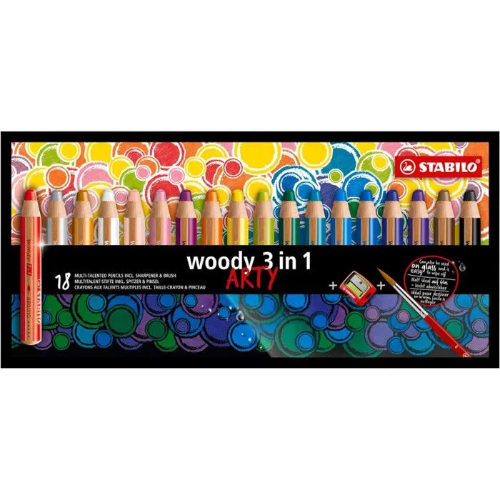 Crayon de coloriage - STABILO - Woody 3in1 - 10 couleurs - Mine XXL - Éco-responsable-0