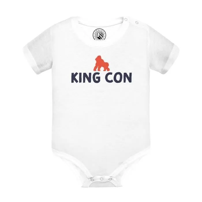 Body Bébé Manche Courte Blanc King Con Humour Jeu de Mot King Kong Singe-0