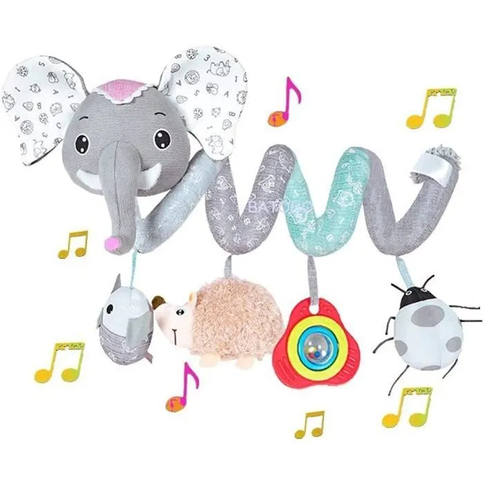 Spirale Jouets, Jouets pour bébés, Spirale d’activité avec Jouets à Suspendre à la Poussette pourjouets de poussette d'éléphant gris-0