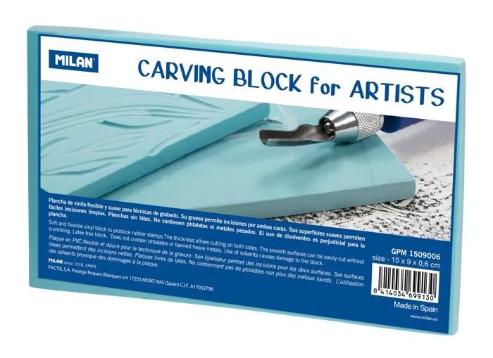 Jeu de gravure - jeu de pyrogravure Milan - 1 - Plaque de gravure Carving Block for Artists, bleue, moyenne 5 x 9 x 0,6 cm-0