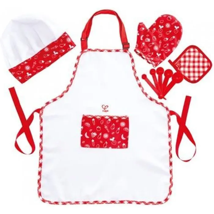 HAPE - Jeu d'imitation en bois gamme cuisine - E3162 - Tenue complète pour cuisiner avec tablier, toque et accessoires-0