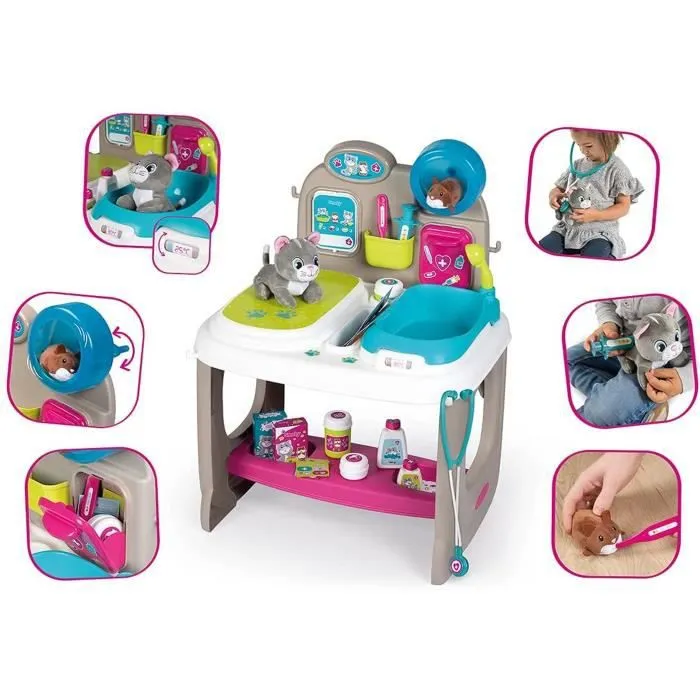 Smoby - Centre Vétérinaire - Clinique Animaux - Jouet pour Enfant - Peluche Chaton + Hamster Incluses - 18 Accessoires Médicaux-1