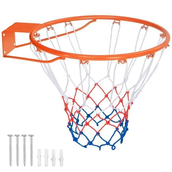 Cerceau Panier de Basket-ball Mural 38,5cm COSTWAY-Filet-Tube Métallique-Jante de Remplacement Universelle-Intérieur,Extérieur-Rouge-0