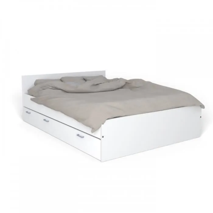 Lit TWIST 140x190 + 2 chevets + 1 tiroir / Blanc 194x144x65 cm-1