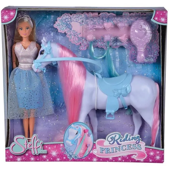Simba - Steffi Love Princesse et Cheval - Poupée Mannequin 29cm - Robe + Tiare - Accessoires de Coiffure inclu-3