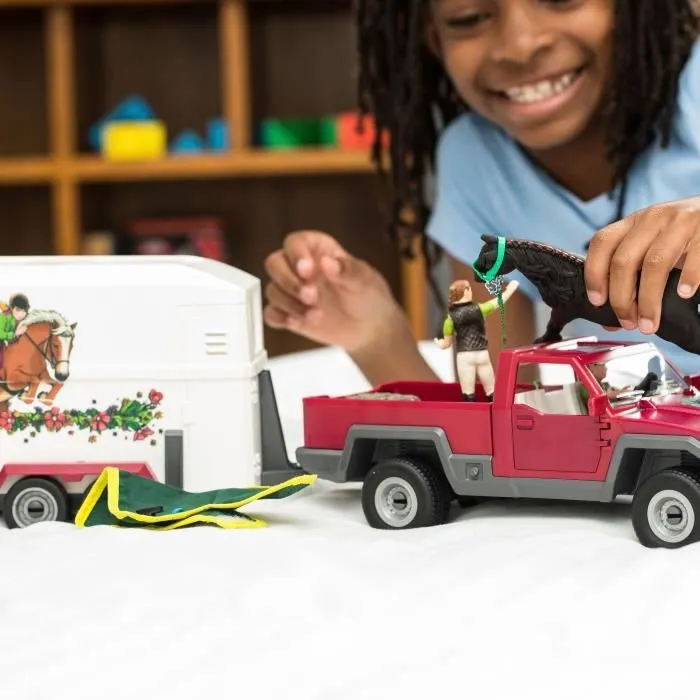 Pick-up avec remorque pour cheval, coffret figurines schleich avec 38 éléments dont 1 cheval inclus, Schleich 42346 Horse Club-1