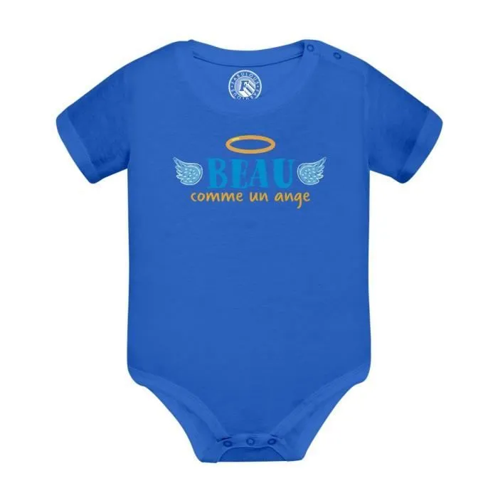 Body Bébé Manche Courte Bleu Beau Comme un Ange Garçon Mignon-0