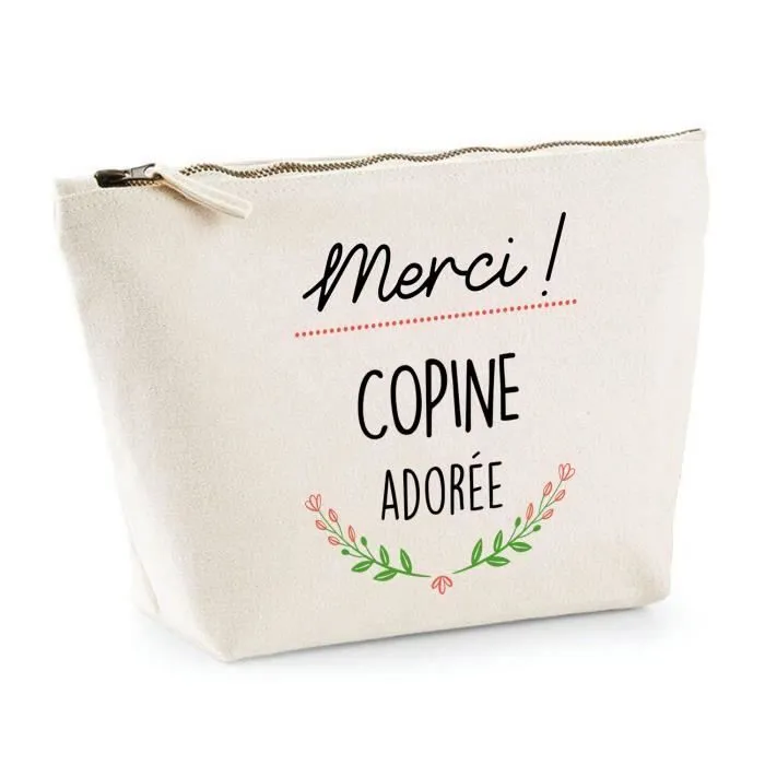 Trousse à accessoires - Merci Copine - Beige - Coton 100% - Idéale pour maquillage - Dimensions généreuses-0
